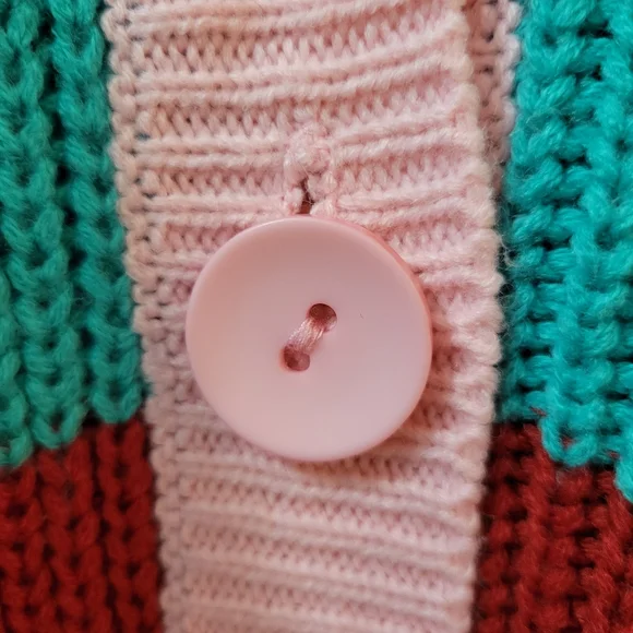Size S colored knit sweater cardigan Peach Love California pink yellow green - Picture 3 of 5